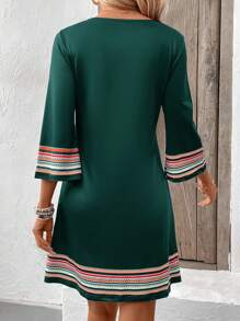 EMERY ROSE 女性時尚孔雀印花連衣裙 - 青檸色 - 查看 2