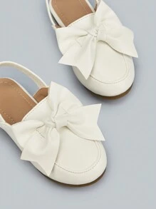 Girls" Pink Flat Shoes With Bow Detail Decor And Open Back - White - View 4