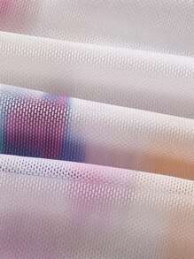 SHEIN MOD Romantic Pink And Purple Ombre Printed Ruched Elastic Mesh Women Top - Multicolor - View 4