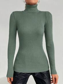 EURMUSE Solid Turtleneck Sweater - Mint Green - View 4