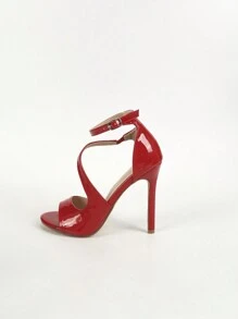 Sexy High Heel Sandals, Pointed Toe Cross Strap, Fashion Versatile Commuting Elegant Pumps, Super High Heel Not Tired Feet - Red - View 4