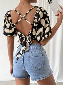 RosyDaze Back Print Tie Dye Puff Sleeve Shirt