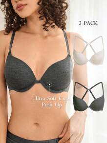 Ocili Leisure 2pcs Solid Color Underwire Bra - Multicolor - View 1