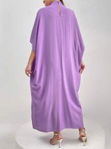 Yasmyna 女士立领蕾丝拼布连衣裙土耳其长袍，朴素全长长袍，休闲长袖连衣裙