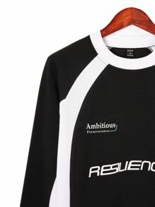 Manfinity Roghcode Men's Letter Printed Colorblock Sweatshirt And Joggers, Going Out Track Suit, Men's Jogger Set, Men's Tracksuit Set, Designer Sweatsuit, Men Street Wear Sets, Men Black And White Set, Fall Clothes - Black and White - View 4