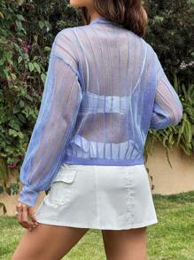 SHEIN EZwear Mesh Ribbed Knit Sweater - Blue - View 2