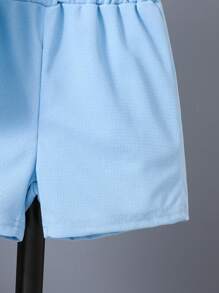 SHEIN Young Boy Summer Set Of Patched Detail Round Neck Short-Sleeved Top And Shorts - Baby Blue - View 4
