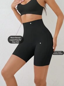 SHEIN 女士高腰纯色塑身裤、内裤 - 黑色 - 查看 4
