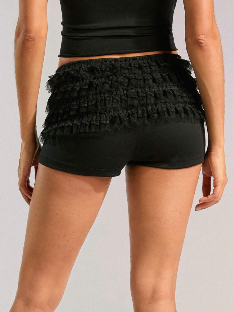 Women Fashionable Plain Mesh Design Shorts Skort