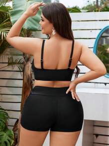 Swim Lushoire 夏季海滩加大码抽绳无钢圈文胸和比基尼套装下装比基尼套装适合海滩和泳池 - 黑色 - 查看 2