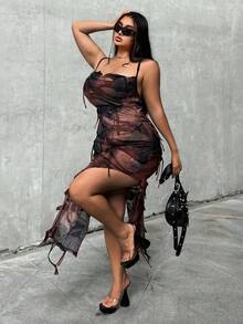 Flirla Plus Size Nữ Thời trang Chất liệu Đau khổ Đầm Cổ Cami - Nhiều màu - Xem 5