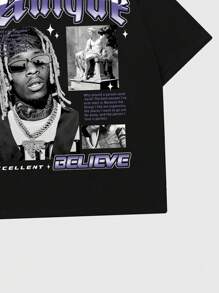 ROMWE MEN Street Life Camiseta de manga corta con estampado de personaje de hip hop vintage de alta calle, escuela, para hombres