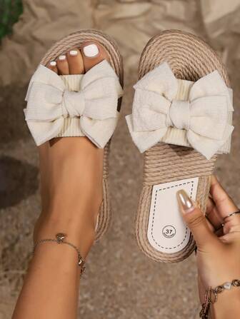 Sommarens elegans i komfort: platta sandaler med bowknot för kvinnor, strandunderlägg med remmar