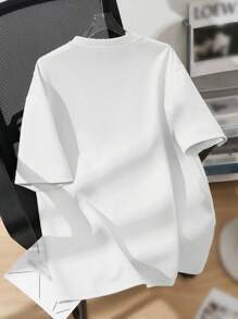 SHEIN Leap Crew Tween男孩休閒簡約字母印花短袖T恤，適用於夏季 - 白色 - 查看 2