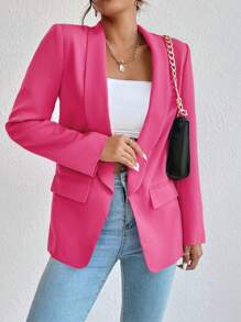 EMERY ROSE Women Fashion Solid Color Long Sleeve Blazer Jacket Fall Cloth For Women - Hot Pink - View 3