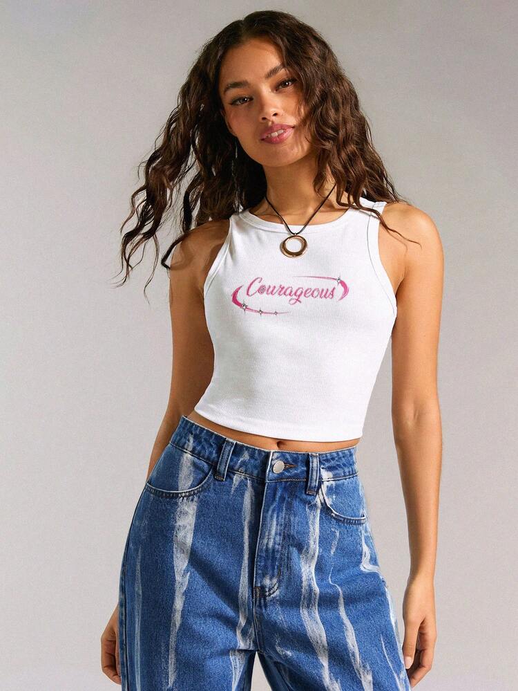 Women Letter Print Music Festival Fashion Vacation Tank Top