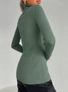 EURMUSE Solid Turtleneck Sweater - Mint Green - View 2