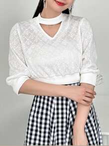 FRIFUL 女性時尚純色中空長袖T恤