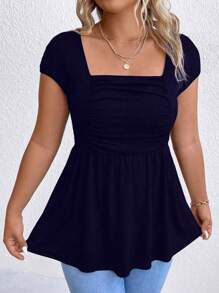 SHEIN LUNE Plus Square Neck Ruched Front Peplum Tee