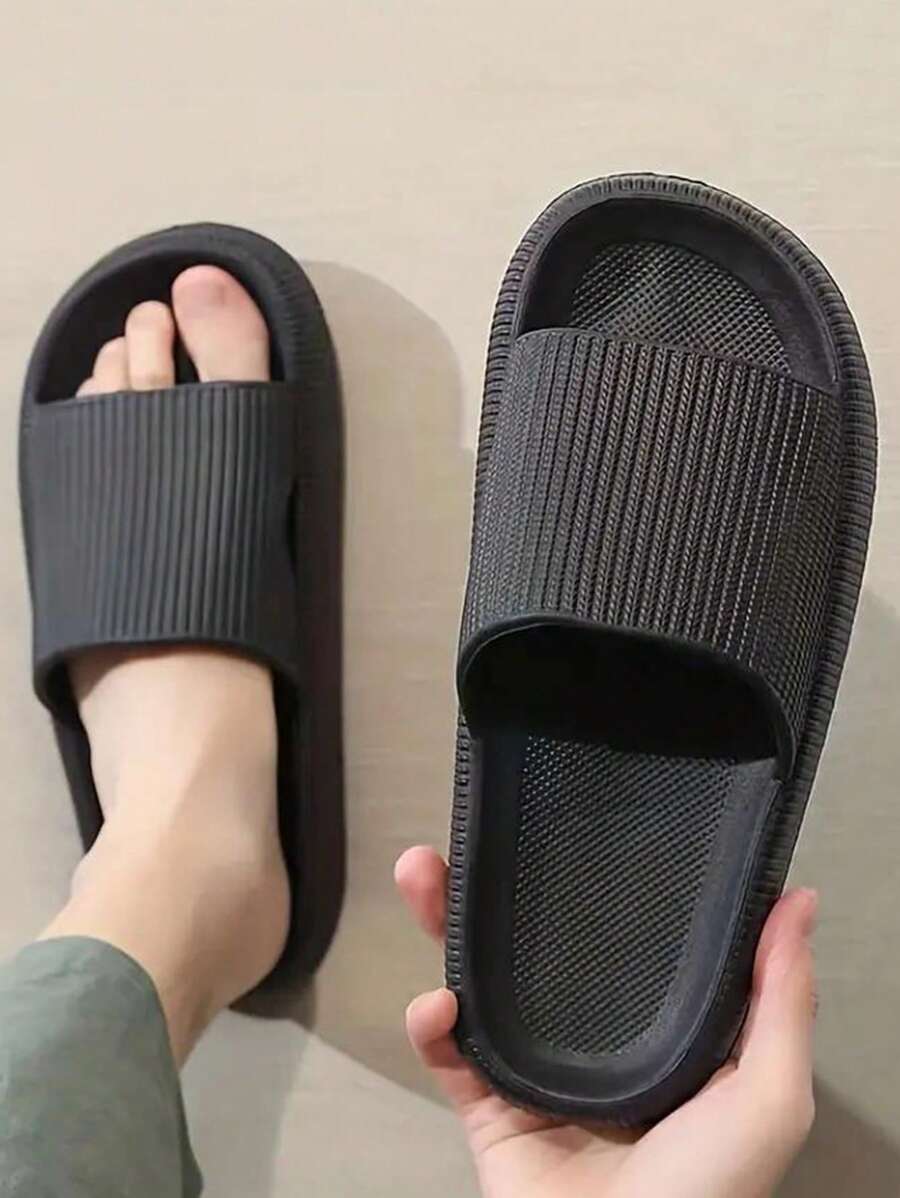 New Arrival Fashionable Black Stripe One-Sided Hole Thick-Soled Soft & Comfortable Women's Slipper For Indoor/Outdoor Bathroom/Home Use