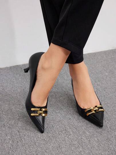 CUCCOO BIZCHIC Women's High-Heeled Pump Shoes With Pointed Toe, Stiletto Heels And Metallic Decoration For Daily Wear Vacation Shoes Summer Elegant Basics Business Casual Business Chic Party Spring Shoes Spring Break Easter For Christmas