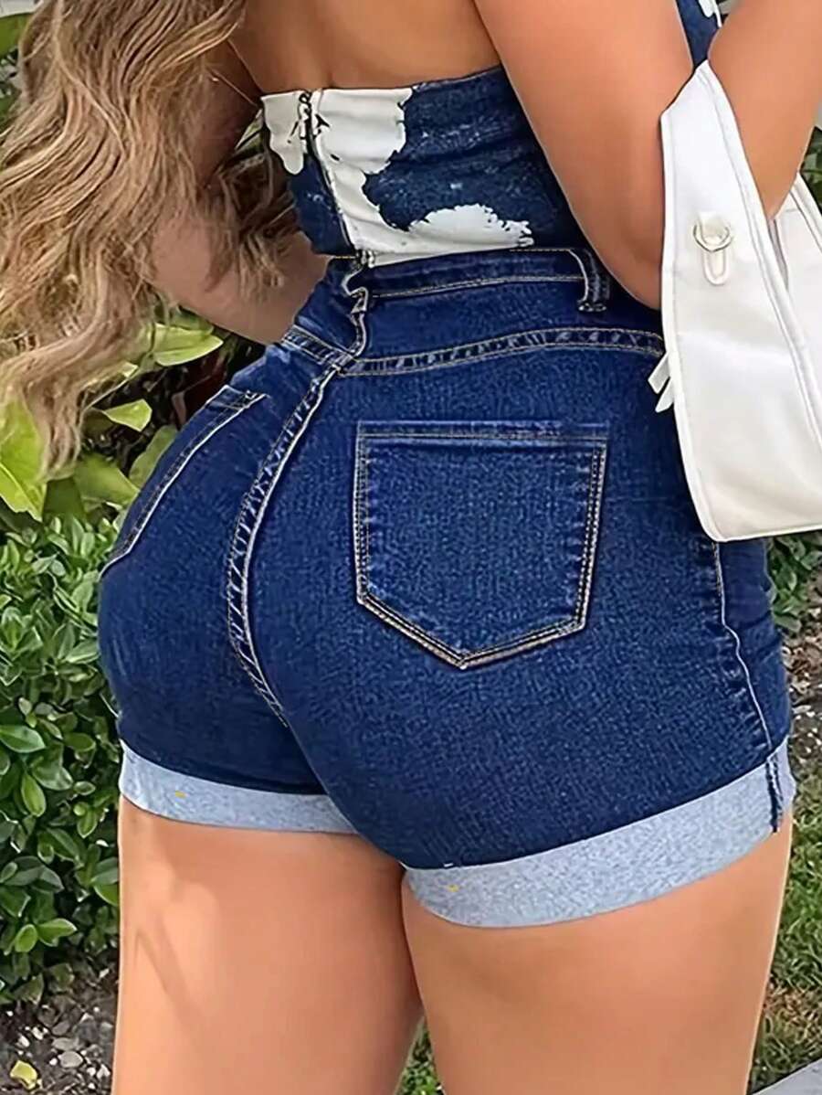 Quần short denim nữ dáng suông, dễ phối đồ, có túi, thích hợp cho mùa hè. - Rửa tối - Xem 1