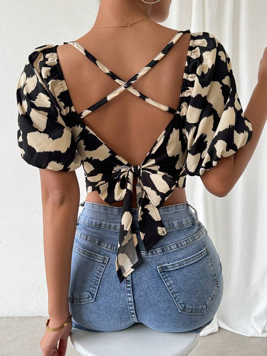 RosyDaze Back Print Tie Dye Puff Sleeve Shirt