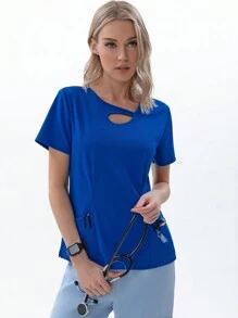 TaskEZ Blusa de uniforme asimétrico con escotadura y 2 bolsillos para enfermera