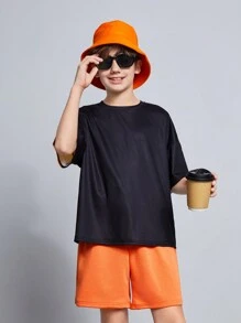 Conjunto de dos piezas para niño preadolescente con camiseta de manga corta y shorts con gráficos de letras grandes