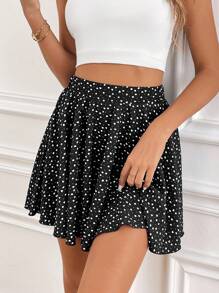 SHEIN Frenchy Women's Summer Heart Pattern Printed Skort With Built-In Shorts Black Casual Polka Dot - Black - View 5