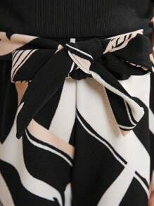 SHEIN Leap Crew 年輕女孩針織實色圓領羊毛袖拼接編織幾何圖案寬鬆休閒連身褲 - 彩色 - 查看 5