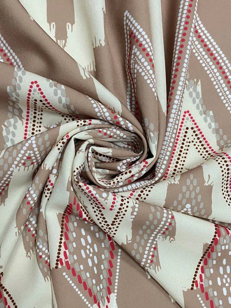 SHEIN Holidaya Abito primavera estate casual stampato in taglie comode con spacco per vacanza e tempo libero - Albicocca - Visualizzare 4