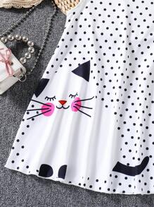 SHEIN GraphicGems Váy in hình hoạt hình dễ thương cho cô gái trẻ, váy viền xòe giản dị và thoải mái Thích hợp cho các bữa tiệc và kỳ nghỉ - Đen và trắng - Xem 4