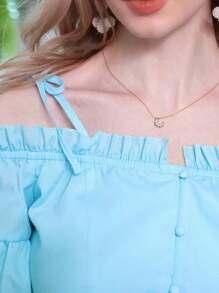 Aveloria Blusa romántica con volantes a la francesa, hombros descubiertos y sin mangas