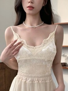 DAZY Women Solid Color Lace Splice Casual Daily Simple And Pure Camisole