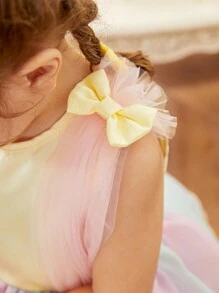 Baby Girl Spring/Summer Sweet Lovely Cute Gradient Mesh Dress - Multicolor - View 3