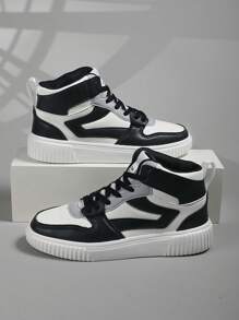 Buty męskie Color Block Letter Patch Decor Oddychające, sznurowane trampki z wysokim stanem, sportowe buty do skateboardingu na świeżym powietrzu