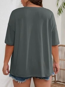 INAWLY 大碼夏季休閒寬鬆純色落肩短袖T恤