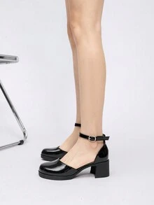 Giày cao gót nữ màu đen, giày cao gót đế dày kiểu dáng mới mùa thu đông 2023, giày Mary Jane đế cao chống thấm nước, cỡ lớn dành cho nữ 41-43. - màu đen - Xem 4