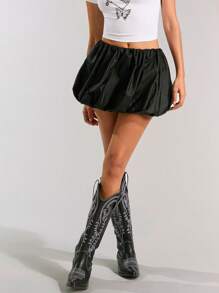 Forever 21 Coated Glossy Low Waist Layered Skirt - Black - View 8