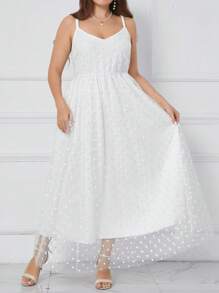 SHEIN Clasi Plus Size Women Summer Solid Color Long Mesh Splice Strap Casual Elegant Dress - White - View 5