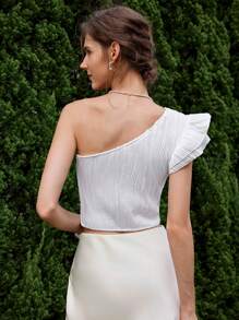 GENKIRA Áo crop top nữ xếp ly cao cấp thời trang, tay nghề thủ công xếp nếp bất đối xứng, áo cánh bó sát đường cong - trắng - Xem 6