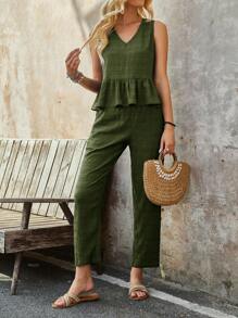 EMERY ROSE Bộ đồ hai mảnh thông thường không tay màu xanh đậm mùa hè dành cho nữ - xanh quân đội - Xem 5