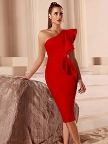 ADYCE 单肩荷叶边开衩无袖修身绷带派对礼服，适合婚礼宾客、舞会、返校节、约会之夜、鸡尾酒会、生日派对、节日派对、家庭聚会、新年等场合。