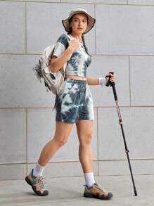 Streetz SHEIN Sport Jersey & Street Swear Tie-Dye Casual Short Sleeve Shorts Sportswear Set - Black and White - View 3