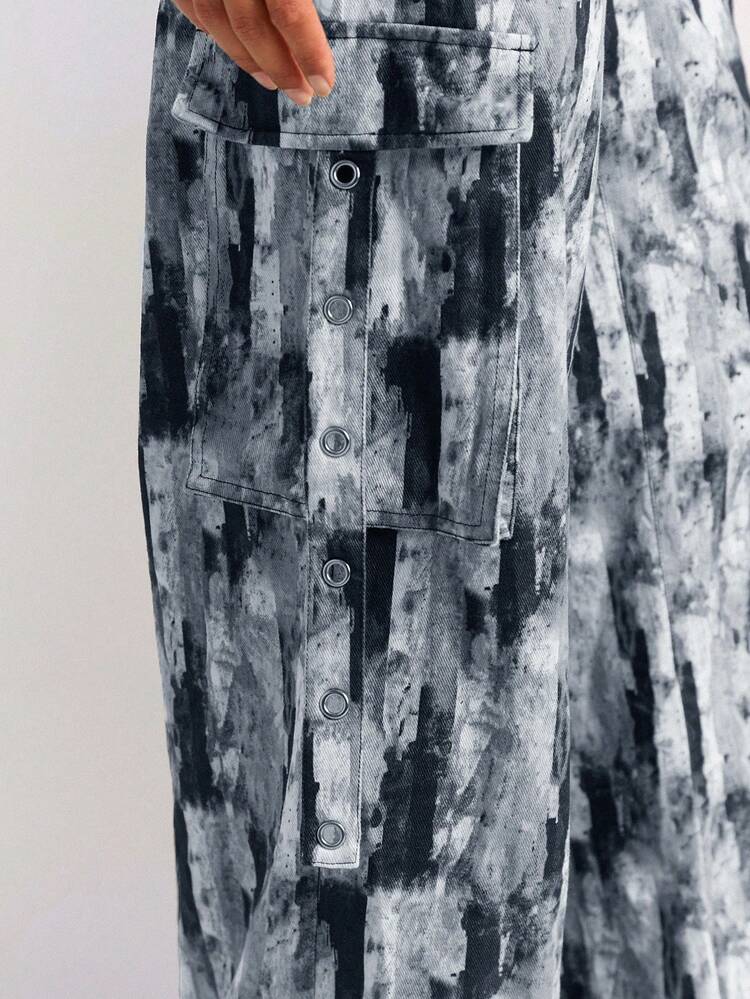 Rock Print Low-Waist Cool Wide Leg Pants, Structured As Cargo