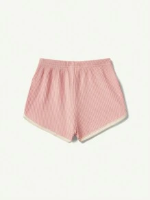 Cozy Pixies Baby Girl Color Block Knitted Soft Decorative Braided Elastic Waist Casual Shorts Set