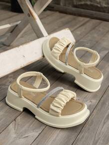 Thick Sole Platform Wedge Sandals For Women, Summer New Casual Beach Slippers, Versatile Roman Style Valentines - Beige - View 3