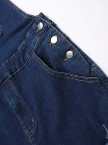 Manfinity EZcore Men Summer Floral Printed Ripped Pocket Casual Denim Overalls