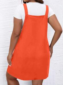 SHEIN LUNE Plus Patched Pocket Overall Dress Without Tee - Orange - View 2